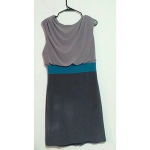 Adrianna Papell Gray and Teal Midi Dress